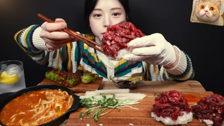 Mukbang thịt bò tái chanh ,kèm với cơm và bánh canh,dưa chuootk muối cay #mukbang #mukbangASMR
