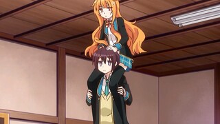 Holding a cute girl high in the anime