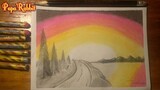 Scenery drawing using Oil pastel Road.