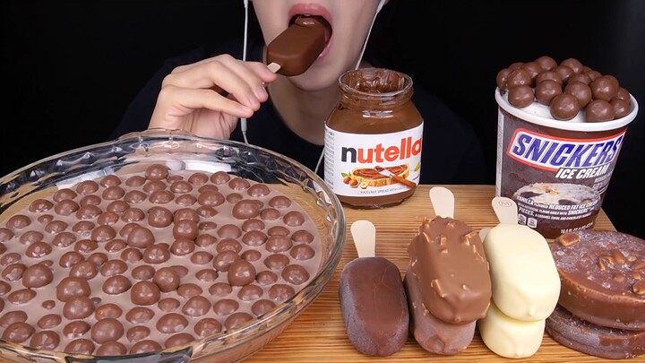 ASMR MALTESERS CHOCOLATE MILK MAGNUM ICE CREAM NUTELLA TWIX M&MS DESSERT MUKBANG | Jimmy ASMR