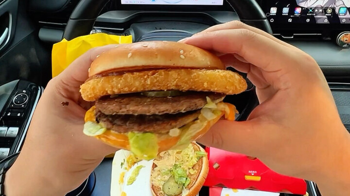 Hamburger with a potato patty—pretty good, actually.