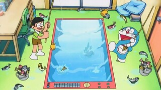 Doraemon dan Nobita sedang memancing di kamar. Tak hanya berhasil menangkap Harimau Gendut, mereka j