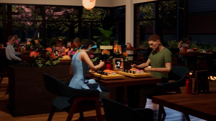 这是我们游戏《Sushi Restaurant Simulator》中餐厅内部的一瞥