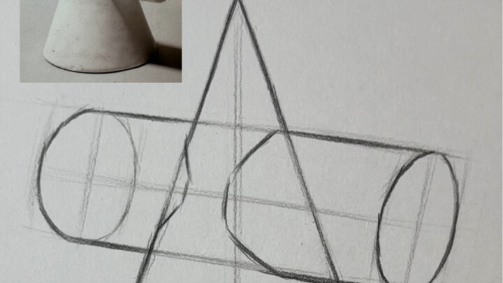 【ภาพสเก็ตช์หุ่นนิ่ง】การร่างโครงสร้างทรงกระบอกและกรวยซ้อนทับกัน