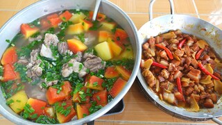 Cơm Sáng Đong Đầy Với Đu Đủ Vườn Hầm Má Heo, Ba Rọi Kho Gừng | MTQH