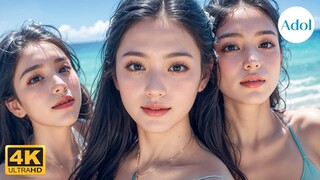 [AI Girl Art 4K] At the Beach with Friends 💖 Vlog Lookbook