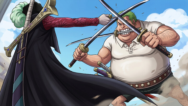 One Piece Epic Burning Fat Moment – Fake Zoro vs. Dracule Mihawk