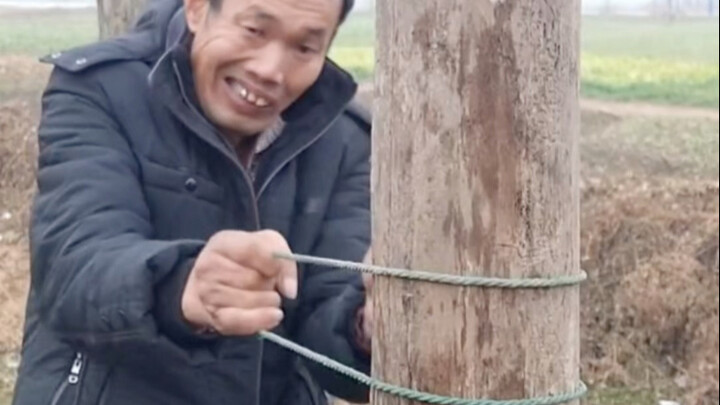 过年在家露一手，麻绳穿越大树！