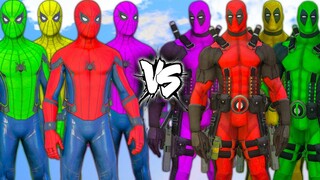 GTA 5 MOD | BIỆT ĐỘI NGƯỜI NHỆN ĐA SẮC đấu với BIỆT ĐỘI DEADPOOL ĐA SẮC | Hỗn Chiến Đa Vũ Trụ