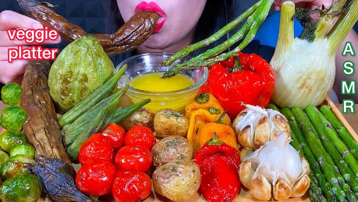 ASMR ROASTED VEGGIE PLATTER *MAKAN SAYURAN PANGGANG भुनी हुए सब्जियां MUKBANG MASSIVE Eating Sounds