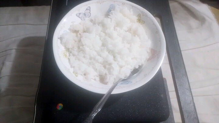 Rice Bowl with Hot Sauce is my Dinner.