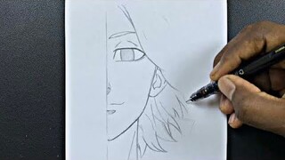 Anime sketch | how to draw mikey half face easy step-by-step