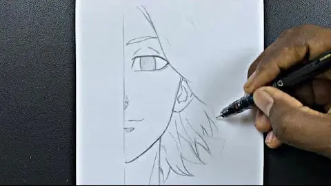 Anime sketch | how to draw mikey half face easy step-by-step