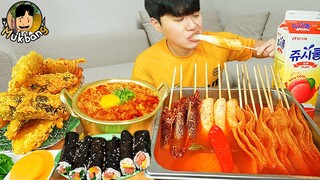 ASMR MUKBANG 직접 만든 대왕 가래떡 떡볶이 열라면 김밥 분식먹방! & 레시피 FIRE NOODLES AND Tteokbokki EATING SOUND!