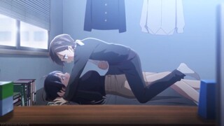 Yamada blushes as Ichikawa pushes her onto his bed