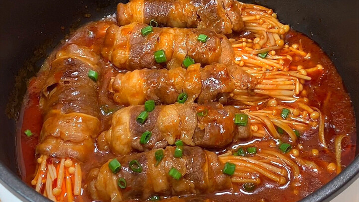 Thử thách tan sở của thực tập sinh: ăn no nhanh chỉ với 10 tệ! Nấm kim châm cuộn bò béo ngậy đúng là
