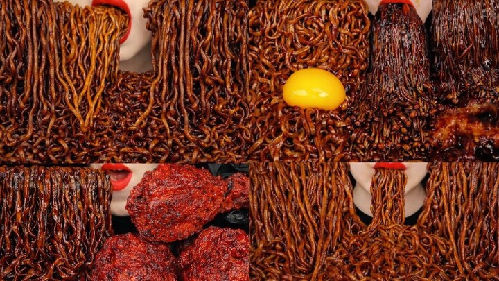 SPICY BLACK BEAN NOODLES ASMR MUKBANG COMPILATION