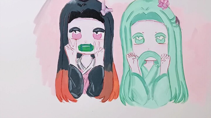 Một oc và Nezuko âu yếm nhau