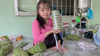 Cả nhà hết hồn khi Nàng Út Ống Tre gói bánh tét lá cẩm trứng muối || gói bánh tét