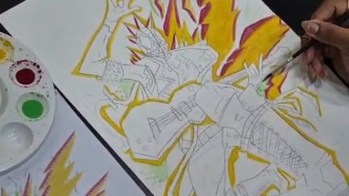 Processo de pintura com Aquarela da Isabella!! Esse desenho vai ficar incrível!! 🎨🖌️🤩