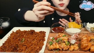 Mì Shin Ramyun, Chapagetti xào, gà rán phủ ớt, bạch tụt, khoai chiên 3 #amthuc