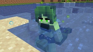 Zombie Girl swims in zombie villager fishing - minecraft animation