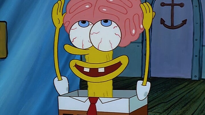 Little Sponge went out and forgot to wear his sponge — all he had on was a pink hat!