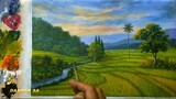 Cara Menggambar Pemandangan Sawah / Lukisan Akrilik Karya DANDAN SA / Melukis Pemandangan, TTR 85