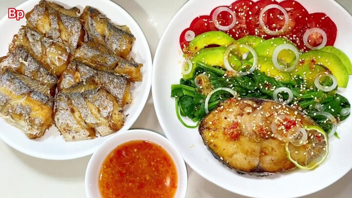 Salad Bơ cá Thu , cá Hố chiên chấm mắm gừng chua cay lạ miệng ngon cơm