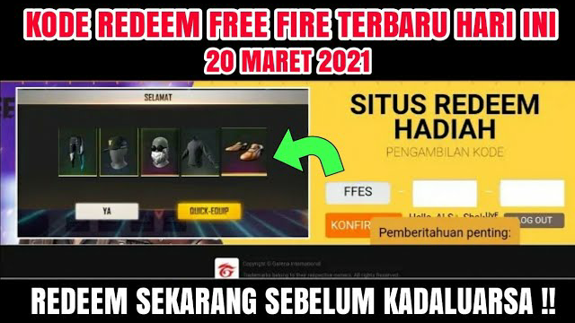 BURUAN! KODE REDEEM FREE FIRE TERBARU 2021 HARI INI RESMI DARI GARENA || REDEEM SEKARANG😱😱😱