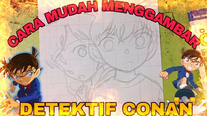 cara mudah menggambar anime Detektif CONAN