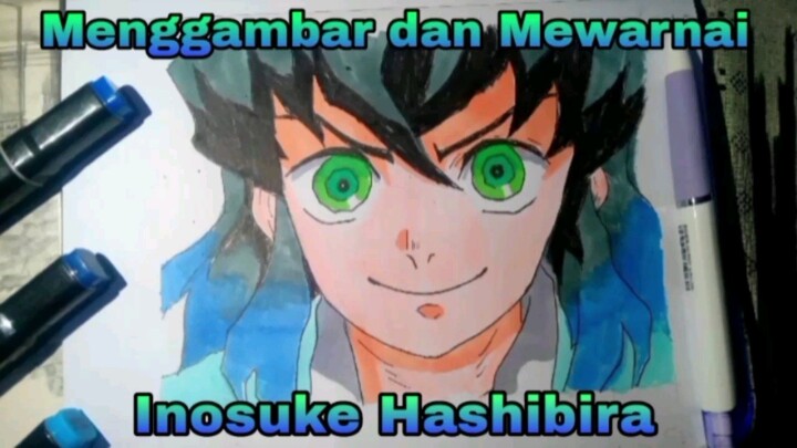 Menggambar dan mewarnai Inosuke Hashibira dari anime Demon Slayer