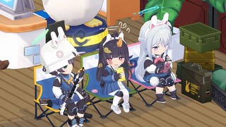 Three rabbits sitting in a row