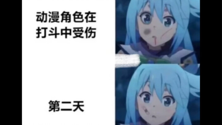 Silly meme images | Anime characters get injured in battle