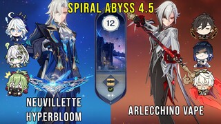 C0 Neuvillette Hyperbloom and C0 Arlecchino Vaporize - Genshin Impact Abyss 4.5 - Floor 12 9 Stars