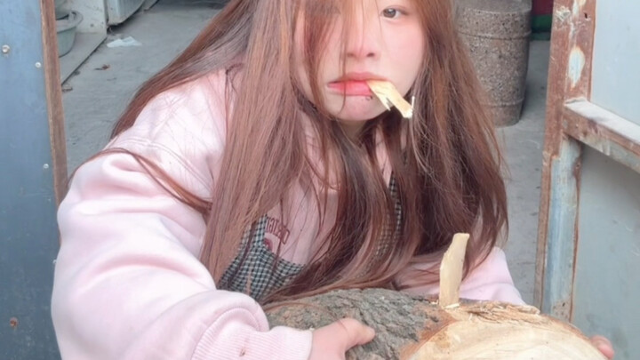 Hihi! Hôm nay còn cắn cả cây nữa cơ!