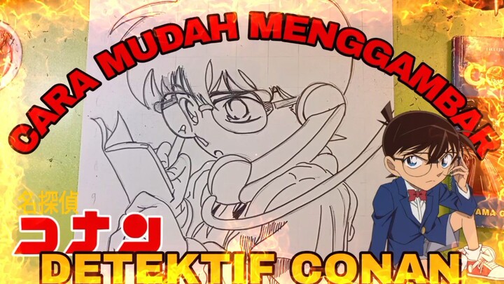 cara mudah menggambar anime detektif Conan