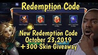 Redemption Code In Mobile Legends | October 23,2019 + 300 Skin Giveaway