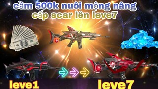 Free fire max| cầm 500k nâng cấp scar cá mập đen lên leve7 ? Vòng quay bay màu scar cá mập đen