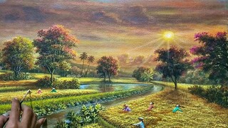 CARA MELUKIS - MENGGAMBAR PANEN PADI / HOW TO PAINT RICE HARVEST BY DANDAN SA, Tutorial 74
