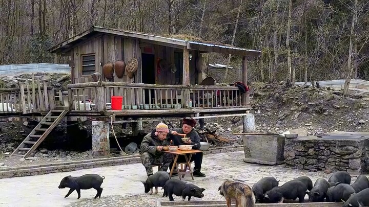 أعدُّ لأخي الصغير وعاءً من نقانق النشا التي يحبها الأطفال. أتمنى أن يكبر أخي بسرعة!