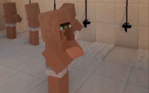 Minecraft, sabunnya jatuh saat seorang penduduk desa sedang mandi.