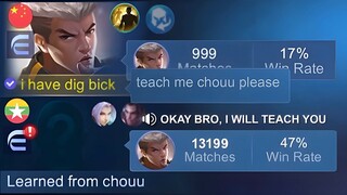 I PRETEND NUB AND MY TEAMMATES TEACH ME PLAY CHOU !! (OPEN MIC) - Mobile Legends