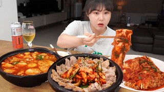 침이 꼴깍 넘어가는 조합 보쌈&순두부찌개 보쌈정식에 막걸리 대신 시원한 맥주 먹방 | 보쌈 무김치 만들기 | Bossam & Soft tofu stew ASMR MUKBANG