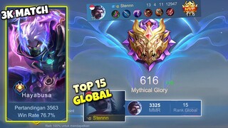 TOP 15 GLOBAL HAYABUSA ! AKHIRNYA MYTHICAL GLORY VS META FIGHTER JUNGLER ! Stenly Hayabusa Gameplay!