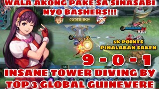 INSANE GUINEVERE TOWER DIVING SKILLS - PSYCHO BALL - UNKILLABLE - MOBILE LEGENDS