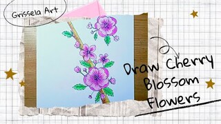 Draw Cherry Blossom Flowers easy step by step