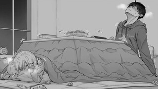 "The two resting inside the kotatsu"—is the long spear still there? That's kind of interesting.