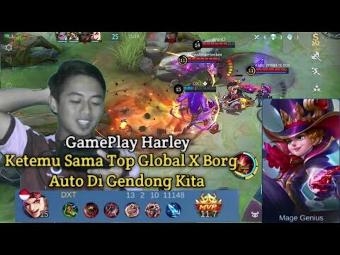 GamePlay Harley _ Malah Ketemu Sama Top Global X Borg _ Auto Di Gendong Kita - Mobile Legends