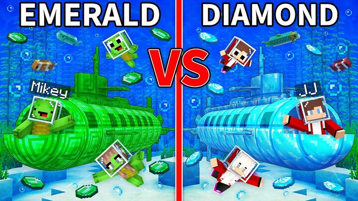 JJ's DIAMOND Submarine vs Mikey's EMERALD Family Submarine Build Battle in Minecraft - Maizen